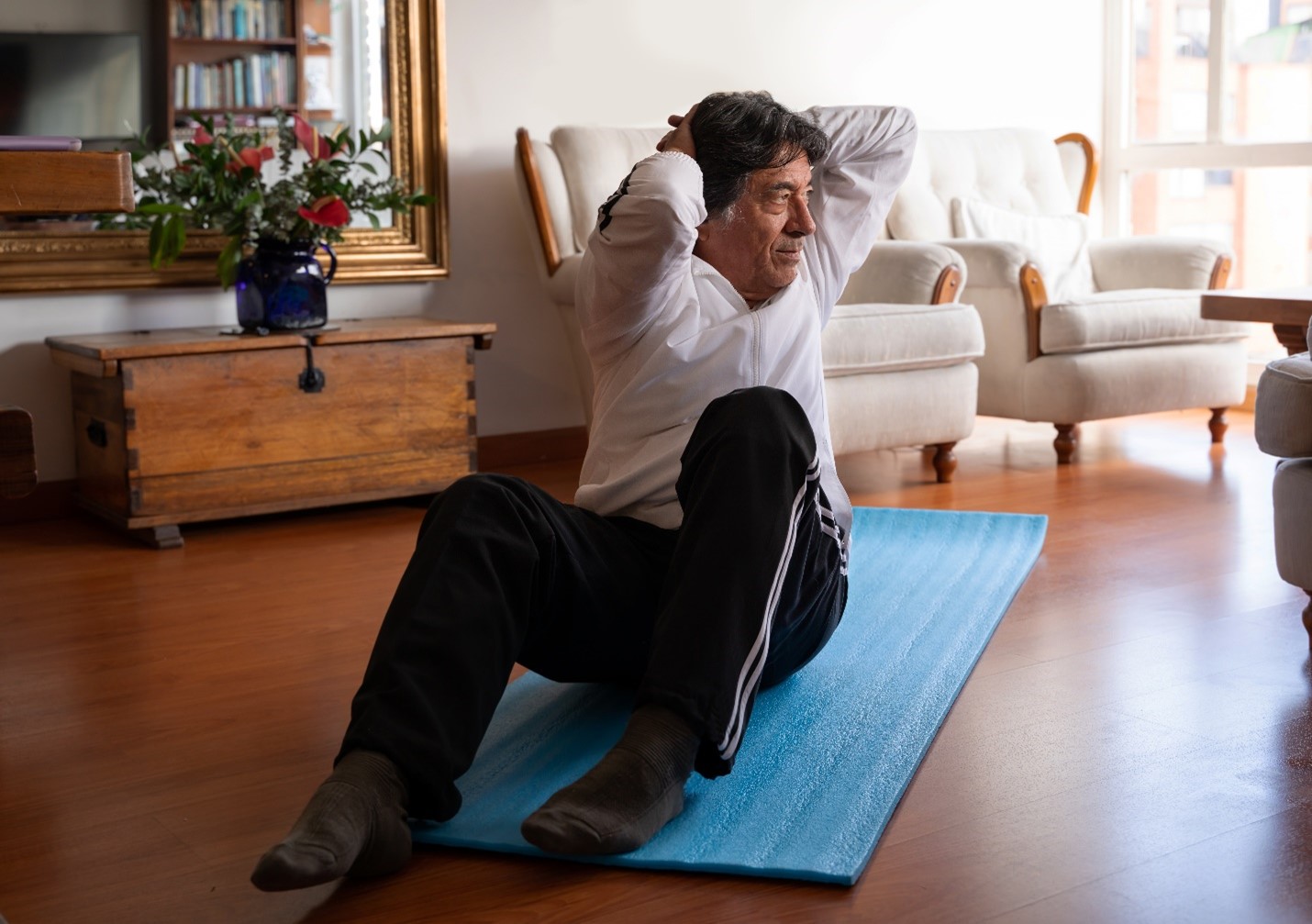Man exercising at home
