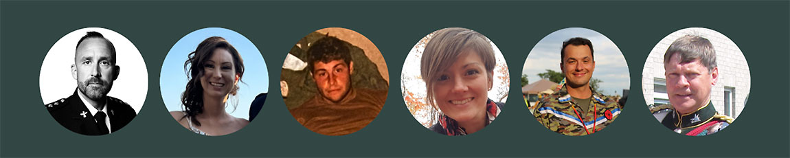 A banner featuring circular headshots of six diverse individuals