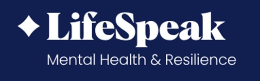 A blue and white logo