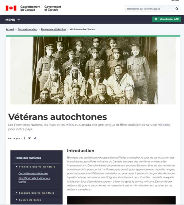 Notre section mise à jour consacrée à l'apprentissage sur les vétérans autochtones