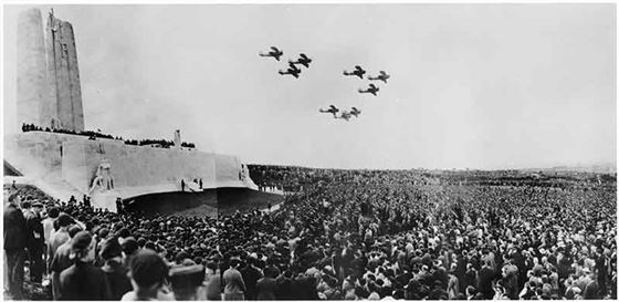The Canadian National Vimy Memorial on the day of its dedication in 1936. 