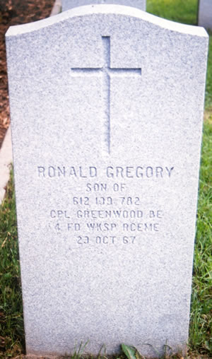 Headstone of Ronald Gregory Greenwood.