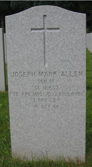 Headstone of Joseph Mark Allen Coulombe.