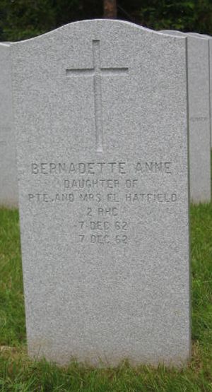 Headstone of Bernadette Anne Hatfield.
