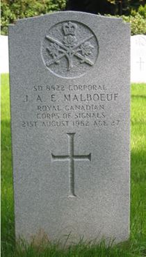 Headstone of J. A. E. Malboeuf.