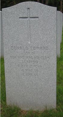 Headstone of Donald Edward Clow.