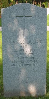 Headstone of Frances Lillian Reid.