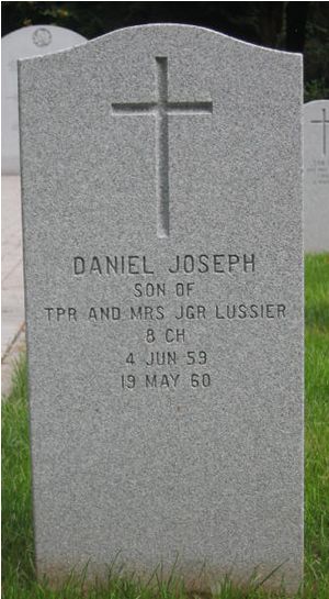 Headstone of Daniel Joseph Remi Lussier.