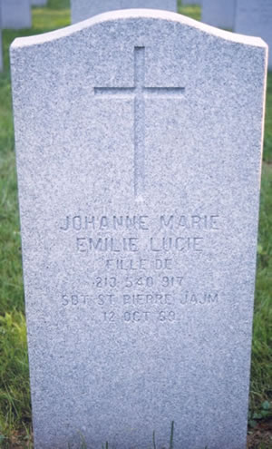 Headstone of Johanne Marie Emilie Lucie St. Pierre.