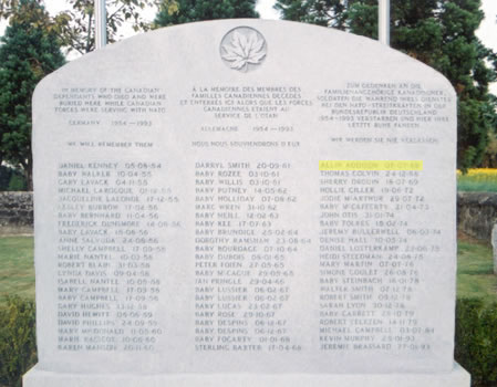 Headstone of Allin James Addison.