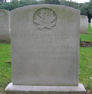 Headstone of Ewart Campbell Cross.