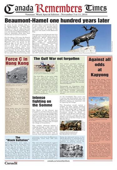 2016 - Canada Remembers Times