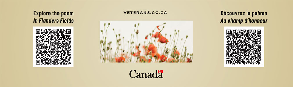 Reverse side of the bookmark with the words Explore the poem In Flanders fields and a QR code.